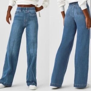 NWT SPANX Seamed Front Wide Leg Pull-On Stretch Jeans Size 1XP- 32” inseam